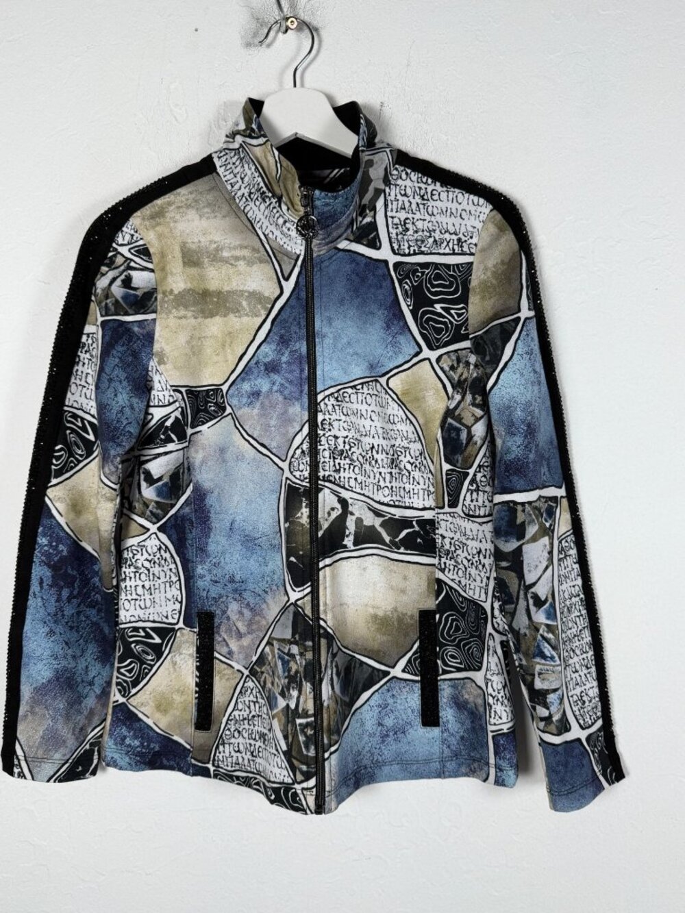 Art Simply by Dolcezza Womens Abstract Print Zip-Up Jacket Small Lightweight
